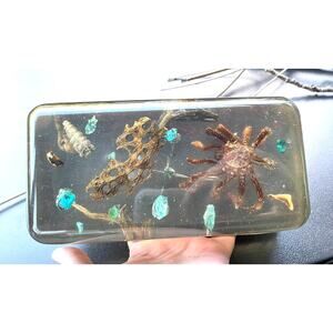 RARE!! Vintage Massive Lucite Tarantula Turquoise Insect Paperweight Taxidermy